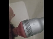 bathroom mounted fleshlite makes fuckpole spew.