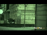 Public Pissing - A pretty European enjoys a standing pee outside