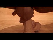 pretty t-girl railing a giant faux penis on floor