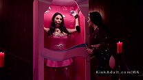 Bound in latex anal strap on banged Thumbnail