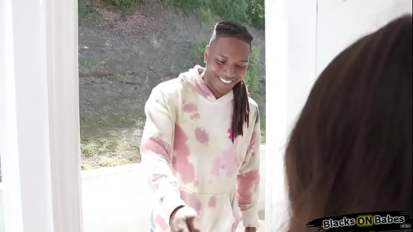 Petite latina riding black delivery guy