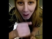 Blonde girl sucking black dick at work in the bathroom on break