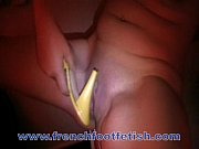 french naked brunnette fucks her perfectly shaven pussy.