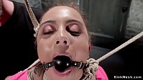Hogtied in standing backbend position's Thumb