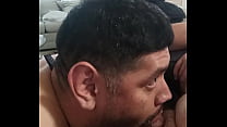 Swallowing daddy's load while he watches the news