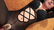 Crotchless Nylon Catsuit Pantyhose Deepthroat Fuck and Swallow's Thumb
