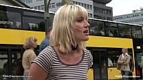 Blonde group anal fucked in public