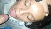Milf stepmom is mouth fucked and gets cum in her mouth