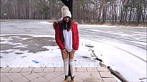 Horny girl by the road with an extreme orgasm