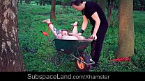 Young get tied up and fucked in the garden