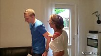 MILF fucks the pizza boy and her husband is watching