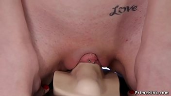 Small tits redhead cumming on fucking machine