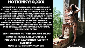 Sexy soldier Hotkinkyjo anal dildo from mrhankey, bellybulge & prolapse in abandoned factory building