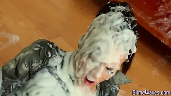 Goo covered bukkake slut