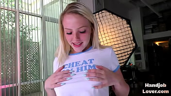 HJ mediumboobs teen jerk oiled POV dick while talks dirty