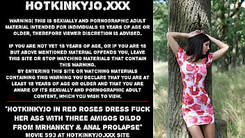 Hotkinkyjo in red roses dress fuck her ass with three amigos dildo from mrhankey &amp_ anal prolapse