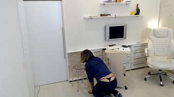 Sensual tease in office