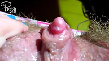 BIG CLIT of hairy sticky pussy