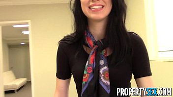 PropertySex - Beautiful brunette real estate agent home office sex video