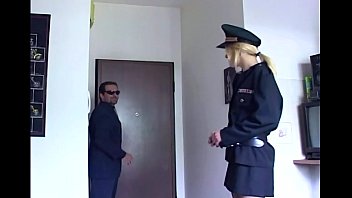 Blonde in uniform fucking in black stockings