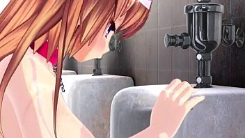 【アニメ】巨乳で巨根の変態巨乳美少女が公衆トイレでアナルセックスをキメるｗ