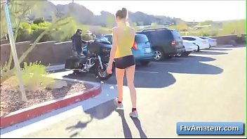 Petite cutie girl Kristen goes for a jog and flash her tits and pussy in the wild