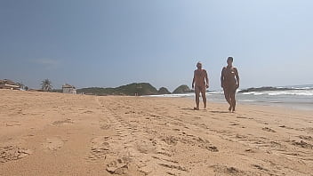 Walking nude freely & having fun on public nudist beach