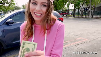 Teen gets money and huge dick outdoor