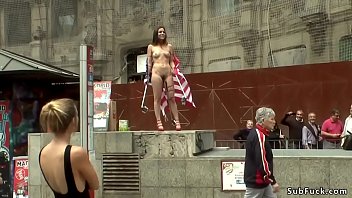 Naked American tourist in public outdoor