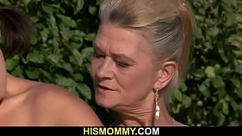 He finds his GF toying old mom pussy