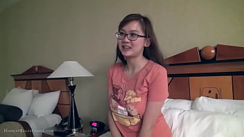 Cute busty asian girlfriend fngers in glasses