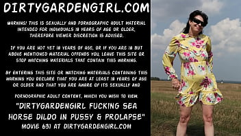 Dirtygardengirl fucking sea dildo in pussy on the field &amp_ prolapse