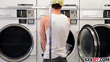 Four sexy teens fucking at laundry day