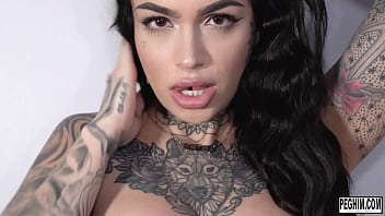 Tattooed beauty leigh raven uses her split tongue to lick Michael Vegas anus