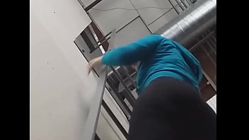 Girl In Tight Leggings Climbs Down Ladder