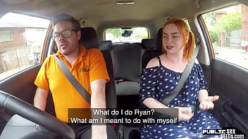 Chubby redhead public fucked in car by driving instructor