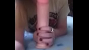 My girlfriend gagging on a thick 8 incj dildo