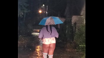 THIGH HIGH STILETTO BOOTS &amp_ BOOTY SHORTS WALKING IN THE RAIN!