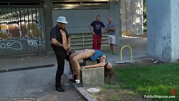 Bound Euro babe fucked in public