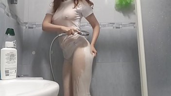 See-thru shirt in shower, Nude Video on