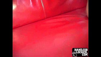 Slut masturbates and gives wet handjob