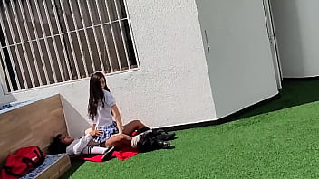 Young schoolboys have sex on the school terrace...