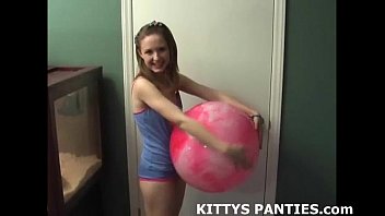 Innocent teen Kitty playing softball outdoors