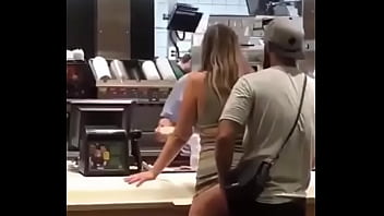 White couple having sex in  restaurant