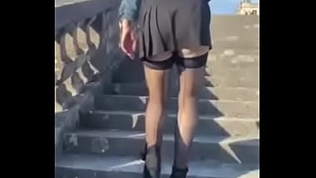 Lady Oups in public micro skirt