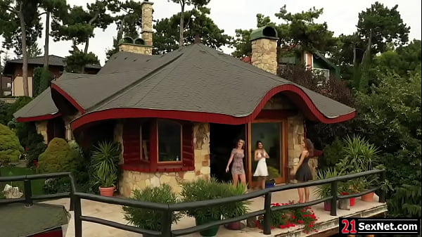 Lesbian couple licking and ass fucking busty bff with dildo